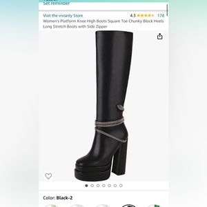 Vivianly Platform Black Knee High Boots in 8.5W